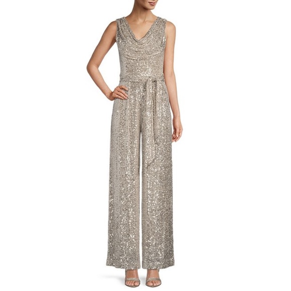 Vince Camuto Pants - NWT Vince Camuto Sleeveless Cowl Neck Wide Leg Sequin Jumpsuit in Granite Sz. 0